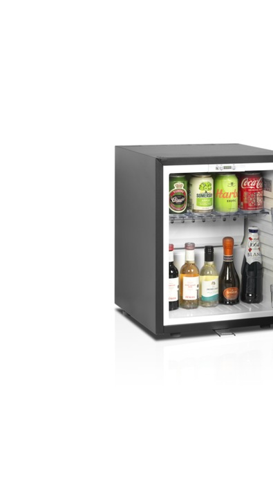 Минибар хладилник TEFCOLD, TM35C, H 51 см, обем 24 литра, идеален за HoReCa, офис, каравана, LED вътрешно осветление, регулируема температура 5-10°C, 1 регулируем рафт, 2 рафта на вратата, изключително безшумен