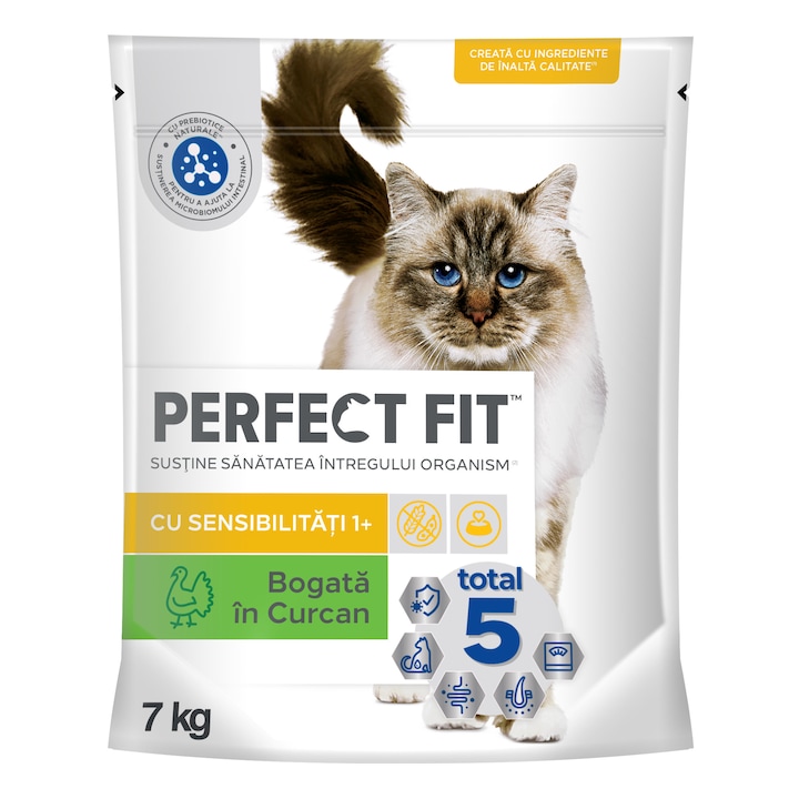 Hrana uscata pentru pisici Perfect Fit, Curcan, Sensitive, 7 Kg