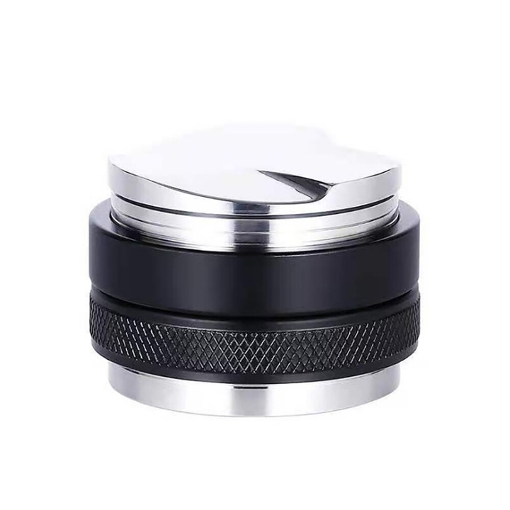 Нивелир за дозиране на кафе, Vaxiuja, 53 mm, Регулируем, Двойна глава, Разпределен равномерно, Материал Неръждаема стомана/Алуминиева сплав, Черен/Сребрист