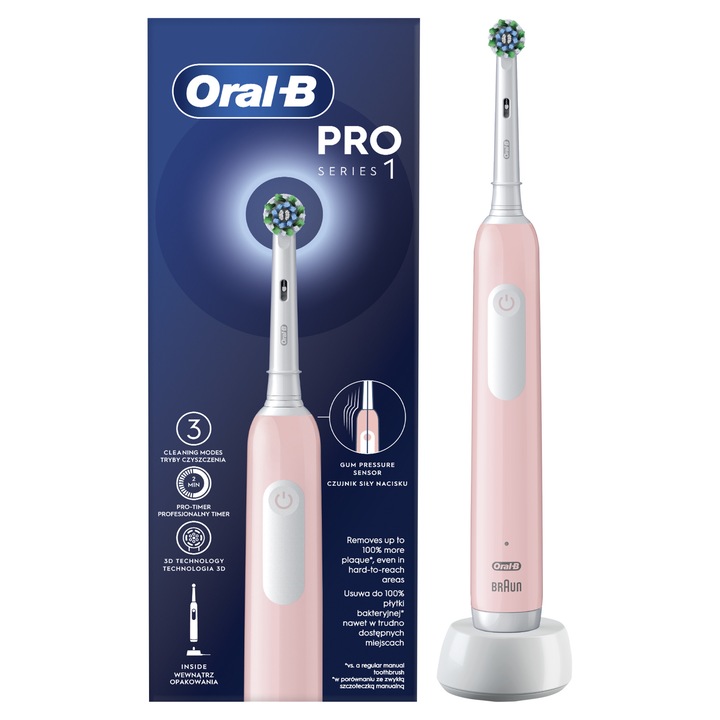 Електрическа четка за зъби Oral-B, Pro Series 1, Розов