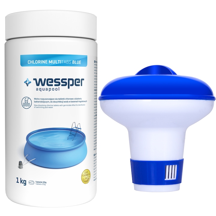 Tablete de Clor, Wessper MultiTabs Blue 1 kg, plus Dispenser de Tablete pentru Piscina