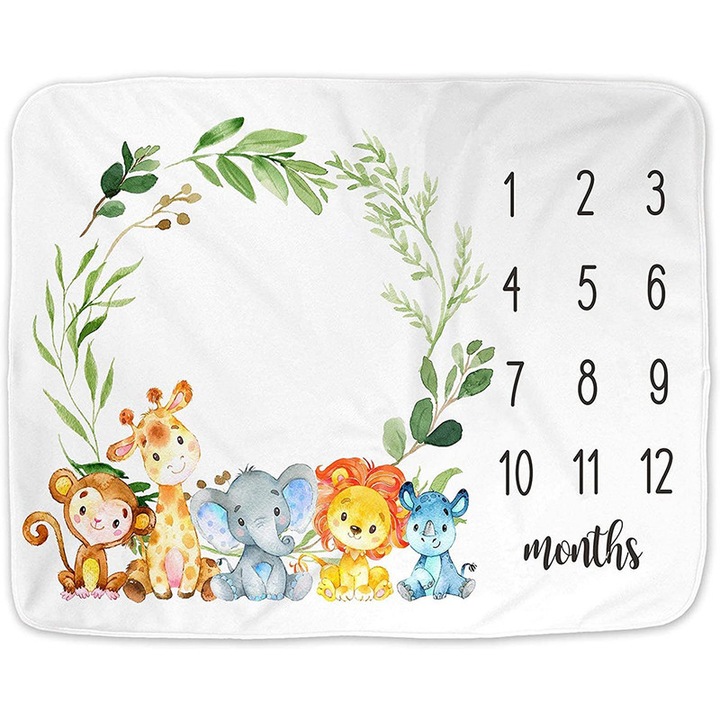 Patura Pufoasa BOMSTOM® Pentru Aniversari Bebelusi, 75x100 cm, Material Catifelat, Fina si Pufoasa pentru Fotografii Memorabile Bebelusi, Animalute Model