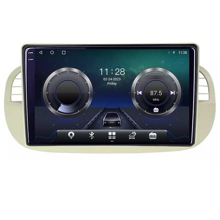 Fiat 500 dedikált navigációs rendszer, 2007-2015 között Android Octa Core Screen 2K QLED GPS 4G 4+32GB 360 KIT-fiat500+EDT-E409-2K