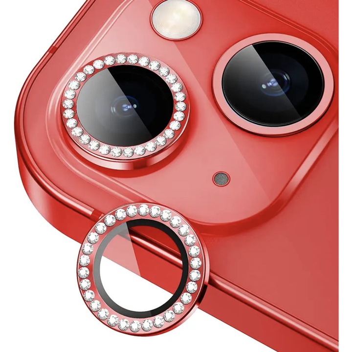 Folie Protectie Pentru Obiectivul Camerei Diamond Glitter Compatibil iPhone 14 Red