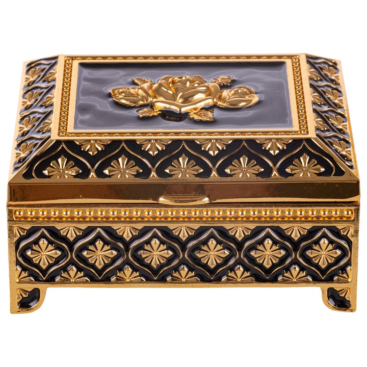 Cutie pentru bijuterii neagra cu aplicatii auri
