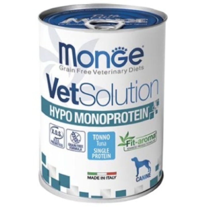 Hrana umeda pentru caini, Monge Hypo Monoprotein cu ton, 400 gr