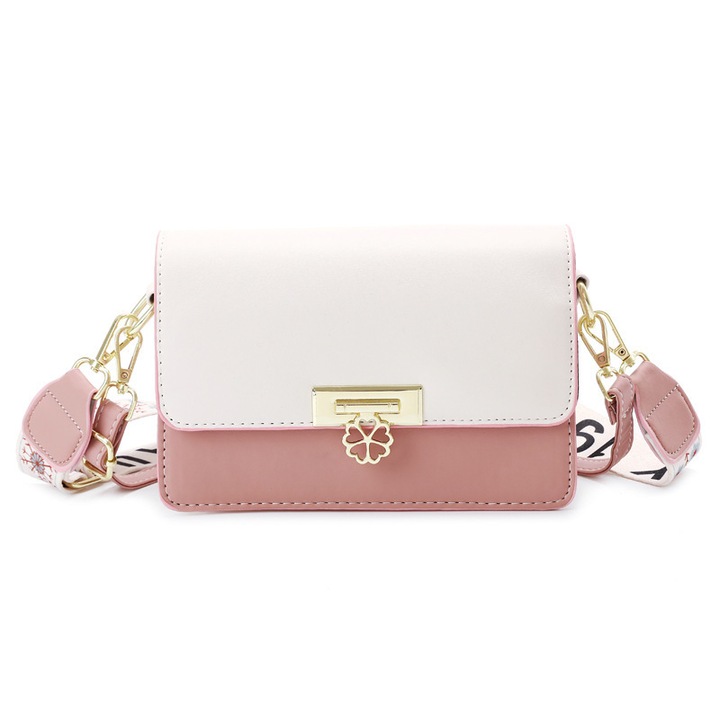 Geanta de dama pentru umar, doua barete incluse reglabile, piele ecologica, Tessero, dimensiune 21x14x8 cm, roz si alb