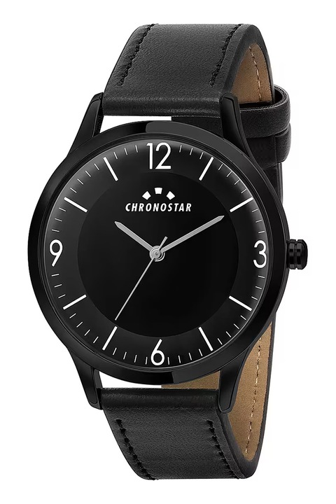 Chronostar, Аналогов часовник с кожена каишка, Черен