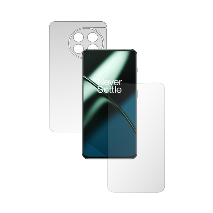2x Folie24 teljes testet fedő képernyővédő készlet, OnePlus 11-hez, egyszerű lefedés, képernyő + hátlap, 1 szett Ultra-clear + 1 szett matt, ragasztó, rugalmas, önregenerálódással