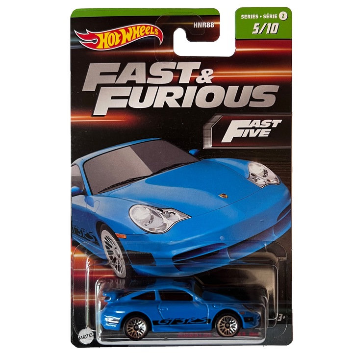 Метална кола Hot Wheels, Porsche 911 GT3 RS, Бързи и яростни 1:64, Син
