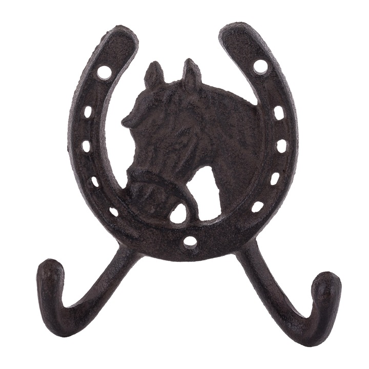 Öntöttvas fogas, 2 akasztóval, patkó alakú, 12,5x11,5x3 cm