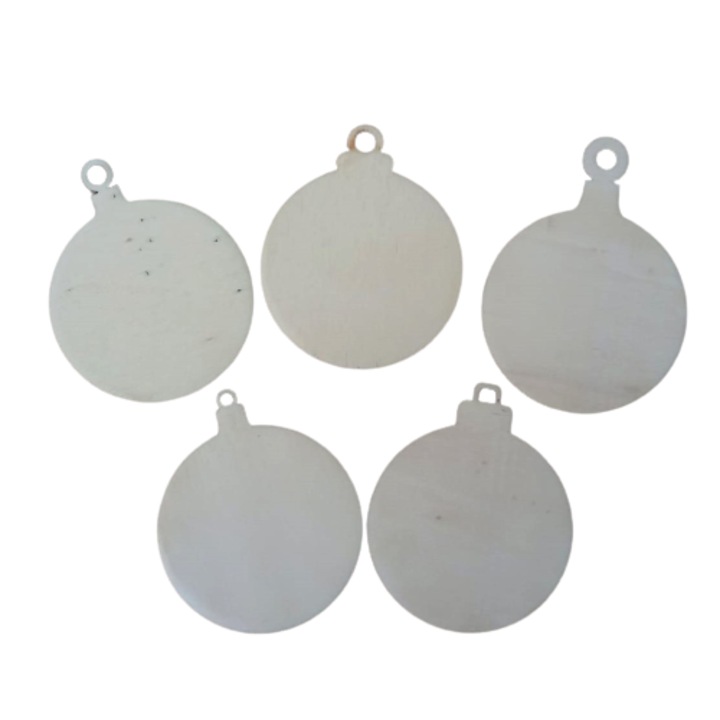 Set 5 decoratiuni lemn Craciun, modele diferite, 8 cm diametru, G7