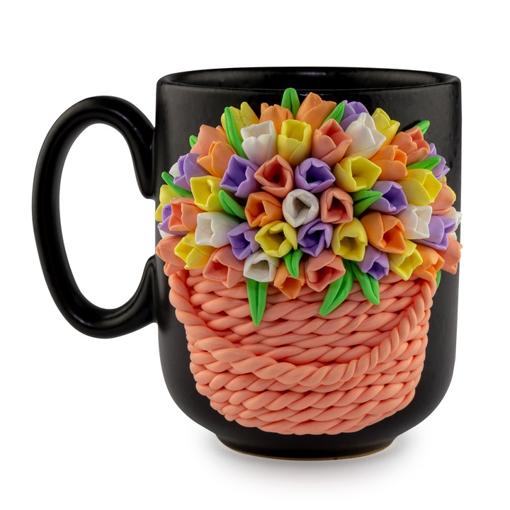 Cana Fimo Cos cu Lalele Multicolore, YoobirimBox Handmade, 300 ml