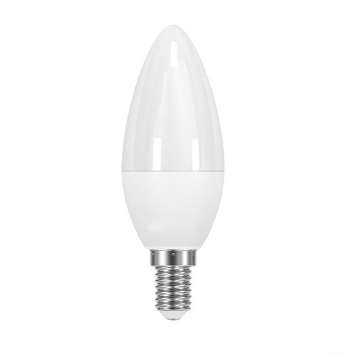 LED крушка E14 C37 6W 230V 4500K 480lm, неутрална бяла светлина, Бял