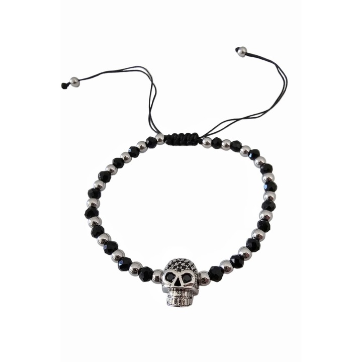 Bratara unisex, negru si argintiu, reglabila