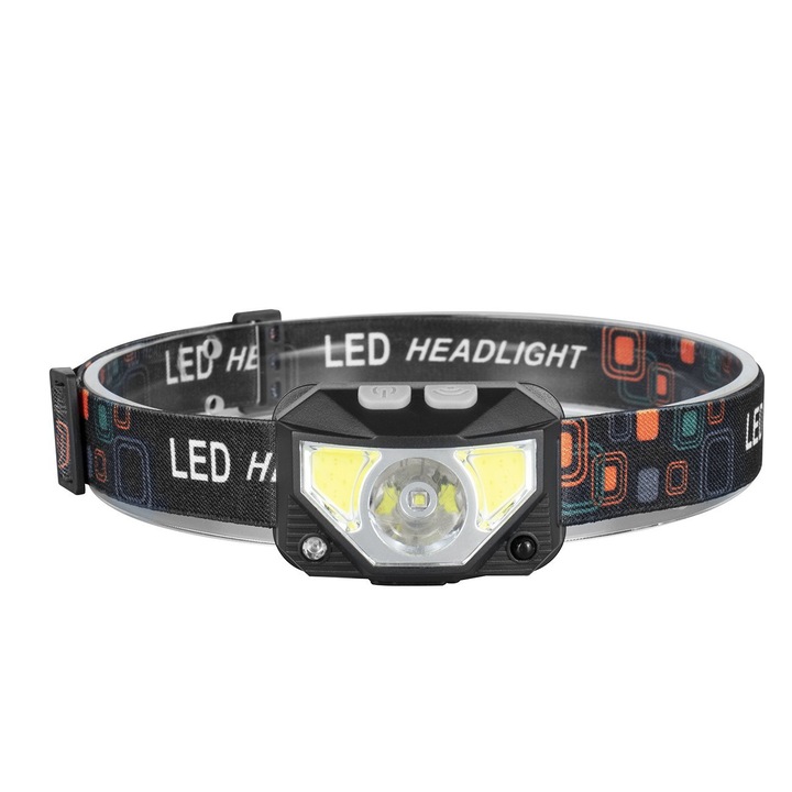 Преден LED фенер, 8 режима на светене, водоустойчивост, сензор за движение, къмпинг, бягане, колоездене, риболов, OBRALIX®