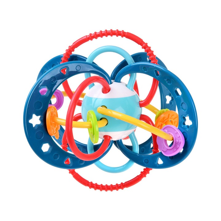 Szilikon rágóka csörgővel - kék