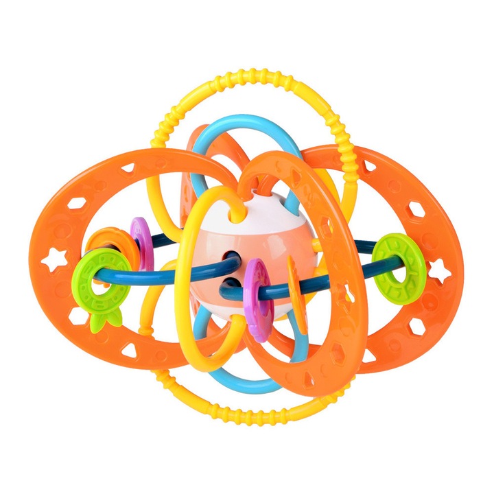 Szilikon rágóka csörgővel – narancssárga