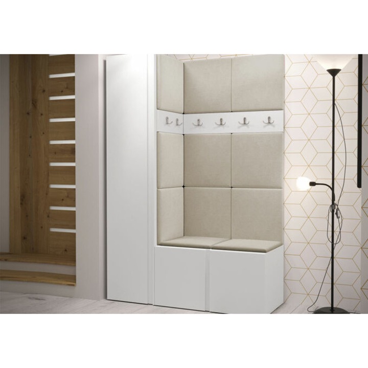 Előszoba garnitúra Hartford 471 (Fehér), 124x186x44cm, Anyagtípus: Plüss