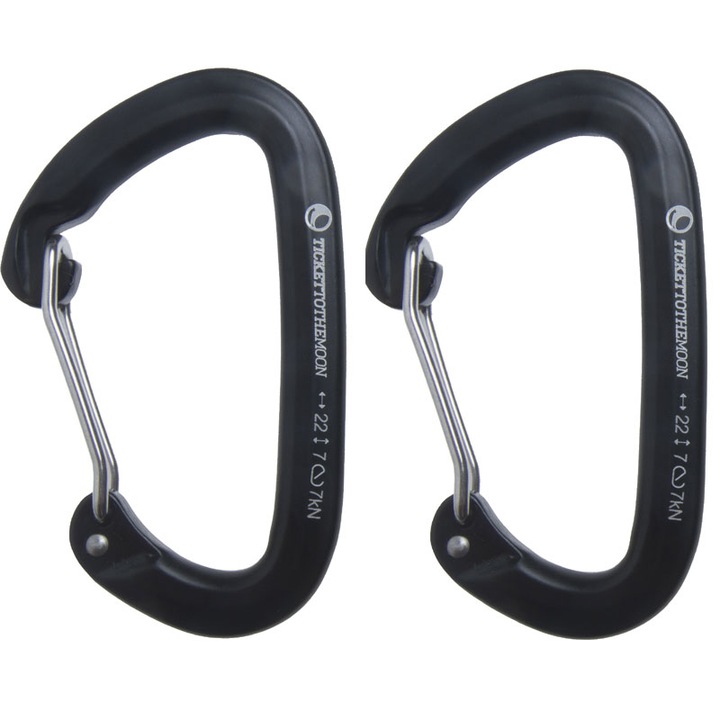 Set 2 carabiniere, TICKET TO THE MOON, 22 kN, 85 x 52 mm, Aluminiu, Negru