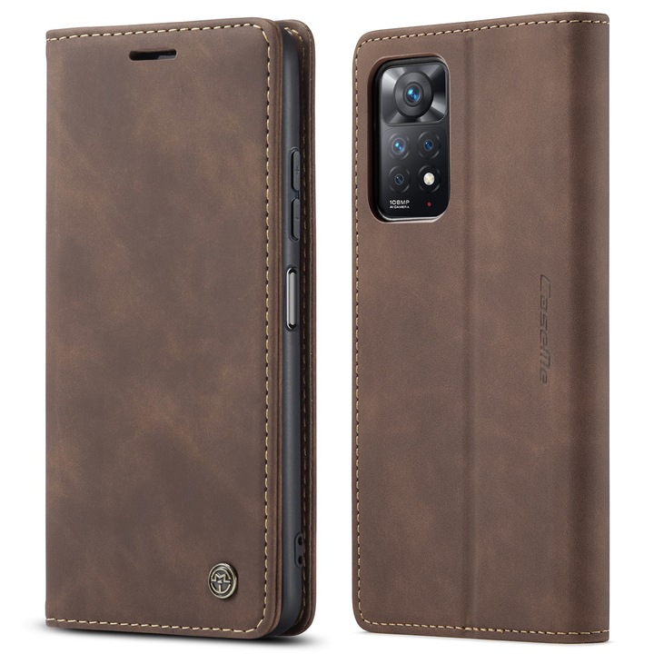 Калъф за Xiaomi Redmi Note 11 Pro 5G, Note 12 Pro 4G, CaseMe, slim, кожен, тип портфейл, стойка, магнитно закопчаване, кадифена текстура, Кафяво coffee