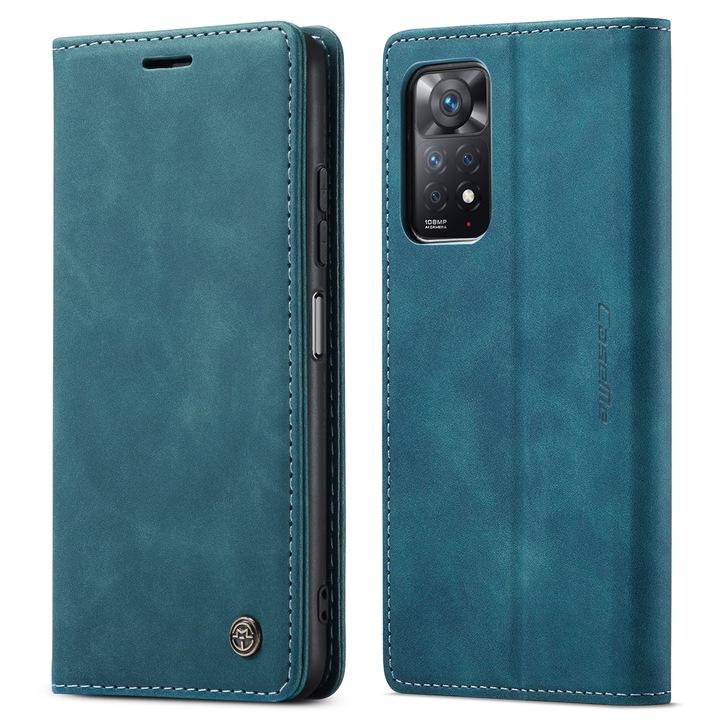 Калъф за Xiaomi Redmi Note 11 Pro 5G, Note 12 Pro 4G, CaseMe, slim, кожен, тип портфейл, стойка, магнитно закопчаване, кадифена текстура, Зеленикаво синьо