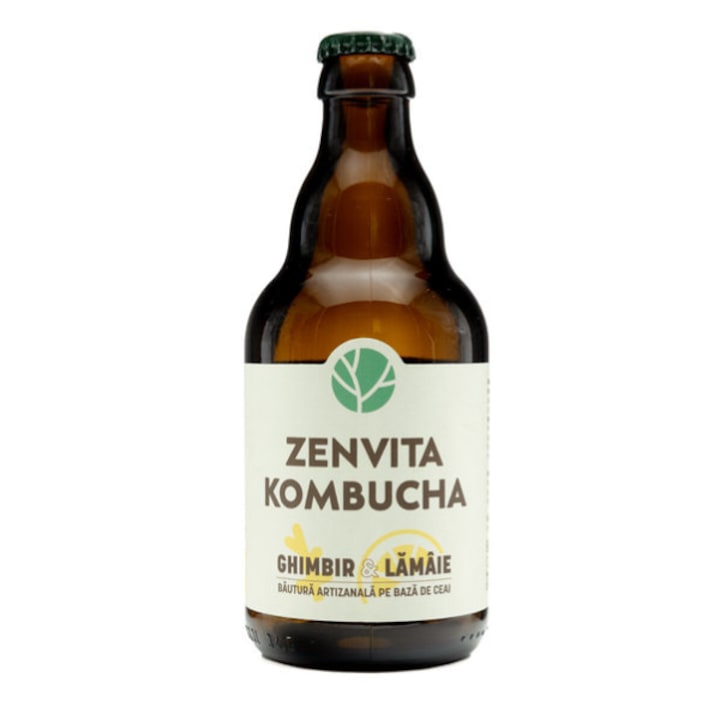 Kombucha bautura artizanala naturala, Zenvita Kombucha, cu ghimbir & lamaie, 330 ml