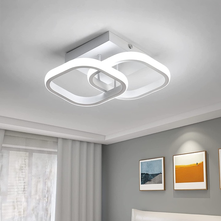 Plafoniera LED, Goeco, Modern, Patrate, Lustra LED，22W, 2550LM, Acril/Metal, Alb, Lumina Rece 6500K, 29CM, Pentru Sufragerie, Dormitor, BucaTaRie, Hol