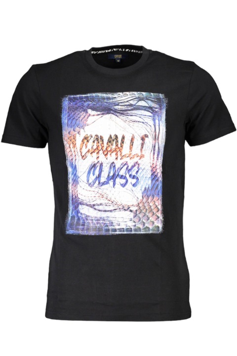 Tricou cu aplicatie logo, Cavalli Class, Negru