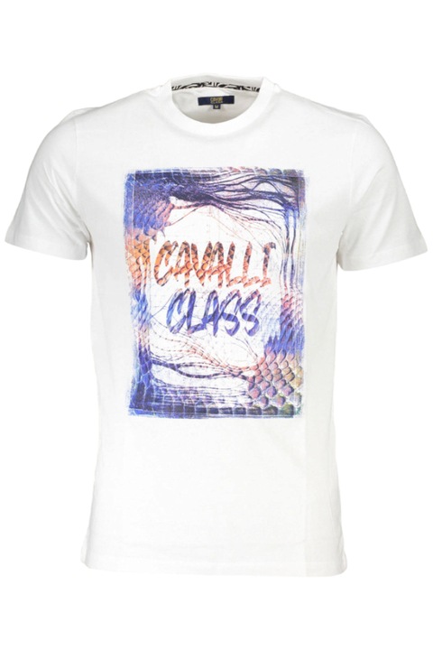 Tricou cu aplicatie logo, Cavalli Class, Alb