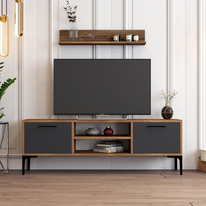 Comoda TV Asi Home Riga, 140 cm, 80 cm x 48 cm, 60 cm x 30 cm, 21 cm, Nuc, Antracit