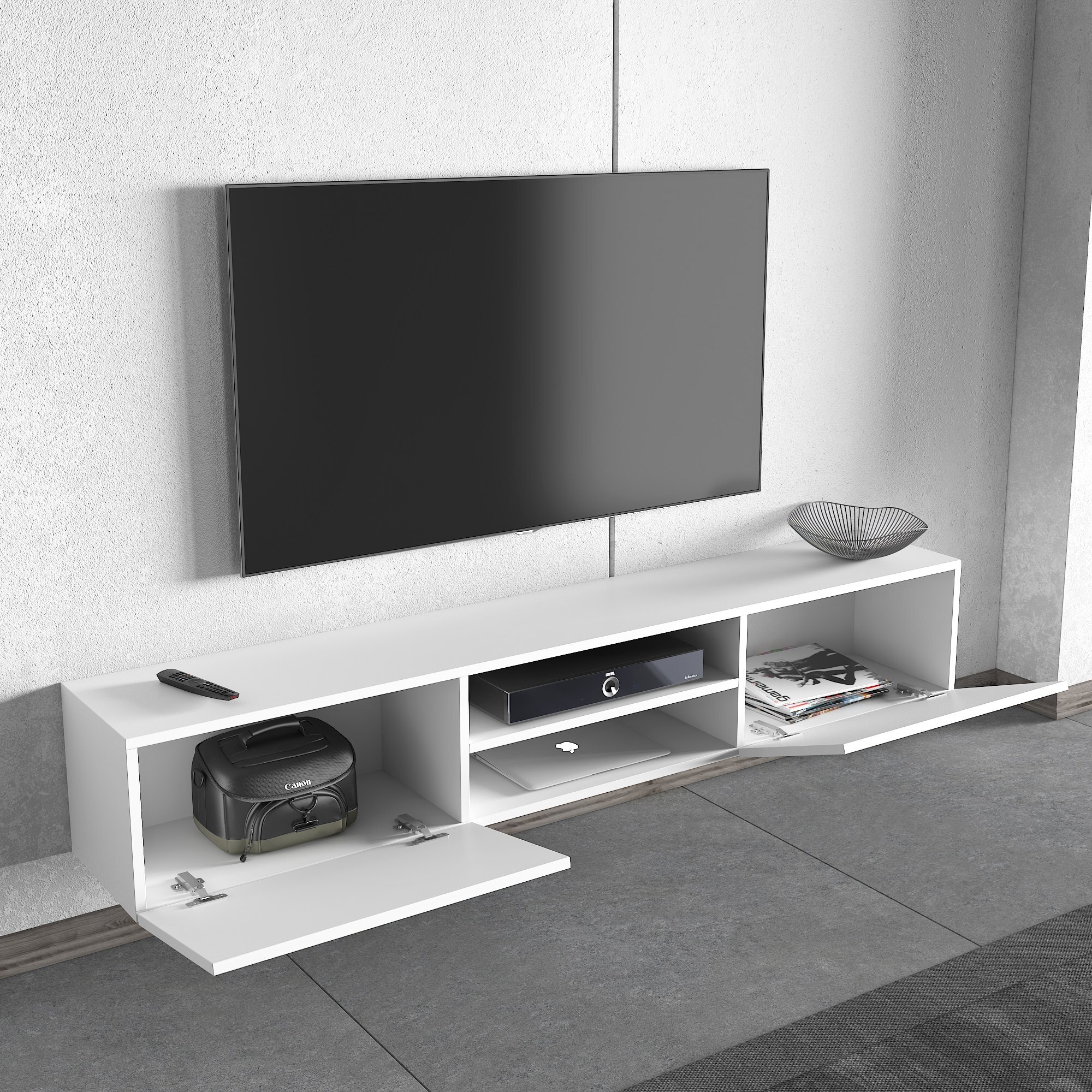 Móvel de TV - 150 cm x 30 cm x 45 cm - Antracite - MDF revestido de melamina