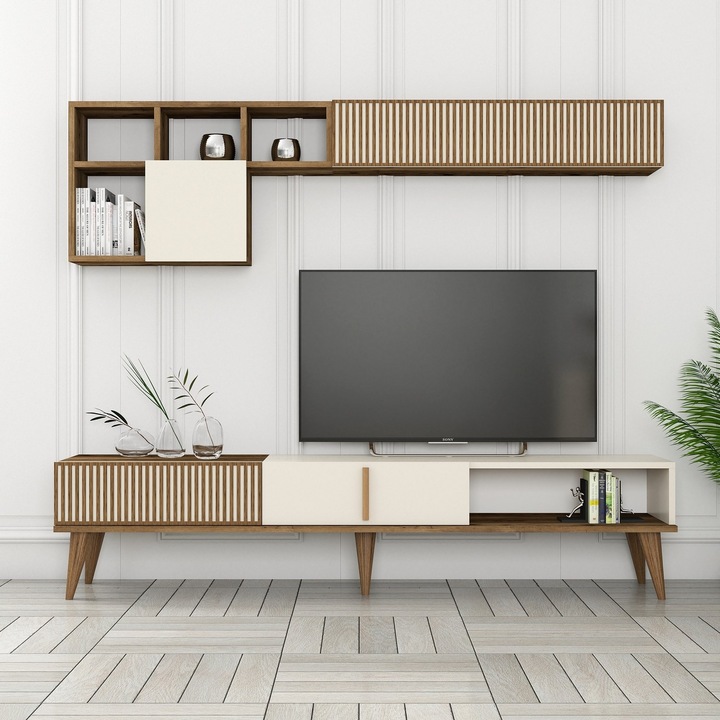 Comoda TV Asi Home Milan, 180 cm, 180 cm x 40 cm, 48 cm x 35 cm, 20 cm, Nuc, Crem