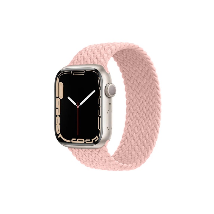 Curea Textila Braided Loop, Coral, pentru Apple Watch, Display 38, 40, 41 MM, Seria 1/2/3/4/5/6/7/8/SE, Premium, Elastica, Usor de Montat