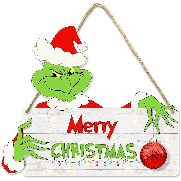 Decoratiuni de Craciun Grinch, LLWL, Plastic, 30 x 26 cm, Multicolor