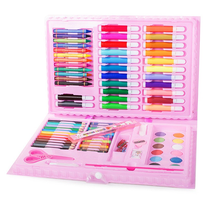 Set pictura si desen pentru copii, 86 piese, Dimensiuni 34x23x4 cm, Cutie, Roz