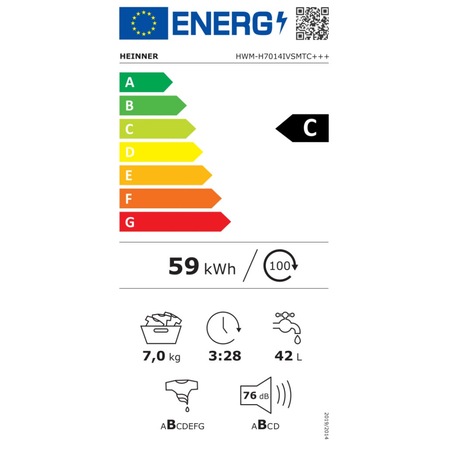 Пералня Slim Heinner HWM-H7014IVSMTC+++, 7 кг, 1400 об/мин, Клас C, Инверторен мотор, Дигитален дисплей, Заключване за деца, Сив