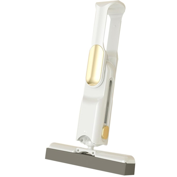 Mini mop portabil cu stoarcere automata, design modern, suspendabil si burete din material ecologic, auriu