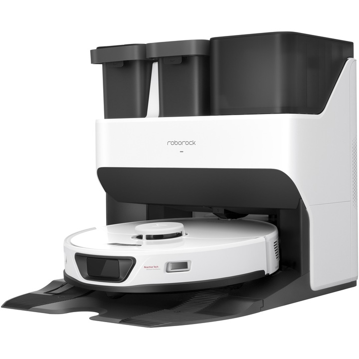 Прахосмукачка Roborock S7 Max Ultra S7MXU02-00 със зарядна станция 5100 pa, Самопочистващ се моп, Контейнер за прах 2,5 л, Интелигентно самопочистване, Бързо зареждане, Ултразвуков моп 3000 пъти/мин, Технология за избягване на препятствия, Бял