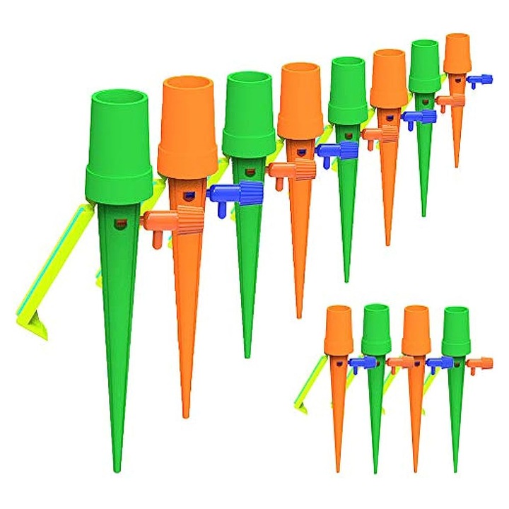 Set 12 accesorii de picurare cu supapa de irigare, ABS, Portocaliu/Verde