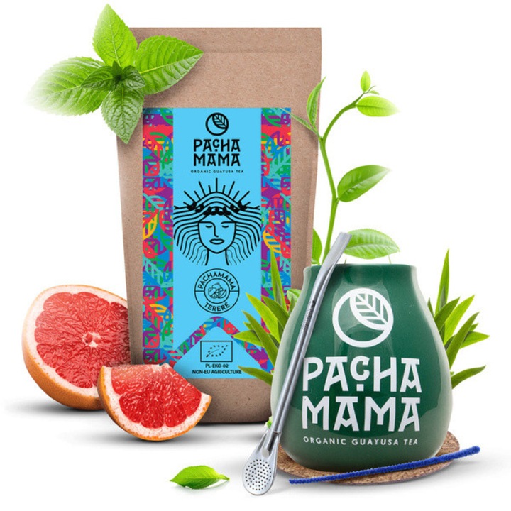 Guayusa Bio, Pachamama Terere készlet, Tea 100g, 350 ml-es bögrével és tartozékokkal, Bombilla