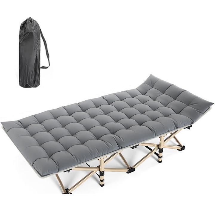 Összecsukható ágy, WALALLA, matracmagasság 5cm, tárolótáskával együtt, 190×71cm, szürke