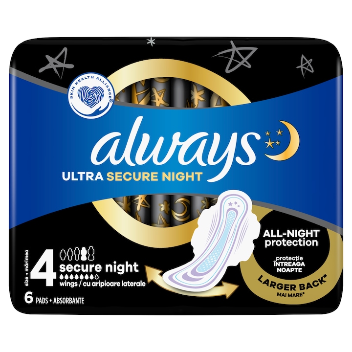 Always Ultra Secure Night szárnyas egészségügyi betét, 6 db