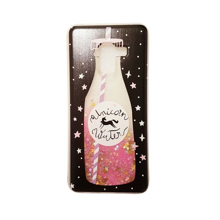 Unicorn Water case за Samsung Galaxy A5 2018, A8 2018, A530, Glitter black, Liquid case