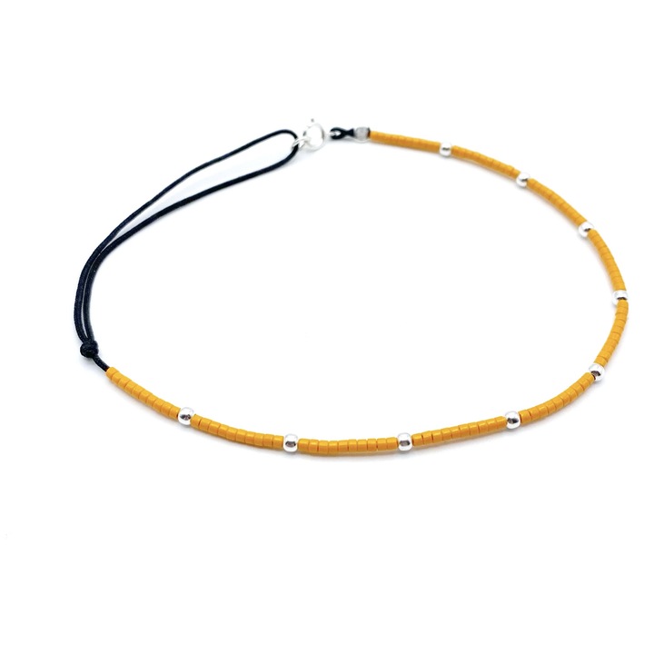 Bratara pentru Picior cu bilute din Argint 925 si margele Miyuki portocalii, reglabila 23-30 CM, glezna