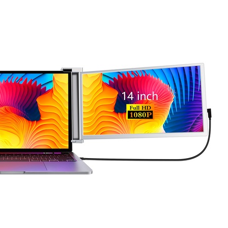 Monitor LED portabil pentru laptop, Seezesol Solution™, 14 inch, Full HD, Dual-screen compatibil pentru display-urile cu diagonala cuprinsa intre 14-17.3 inch, excelent pentru birou, calatorii si acasa, Gri