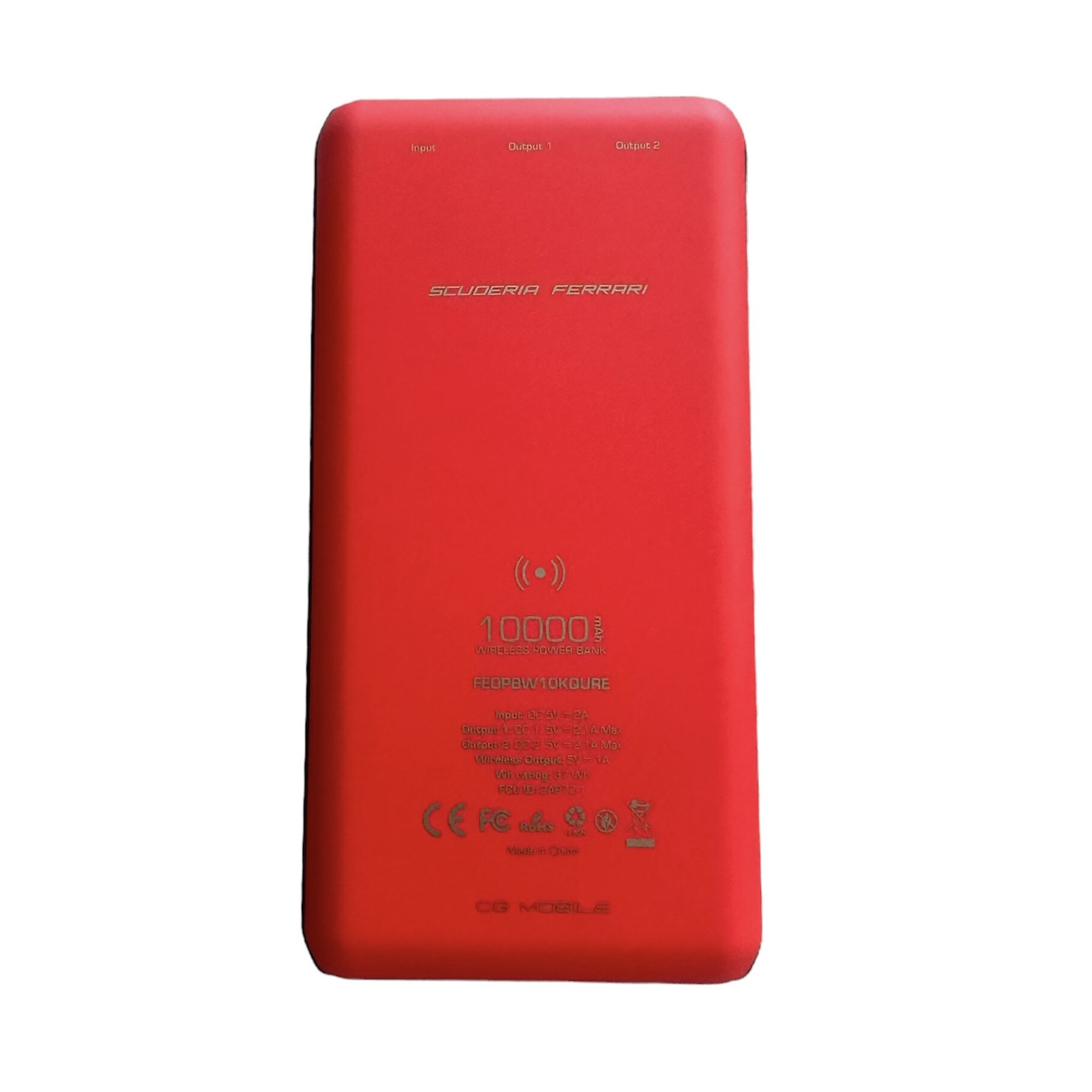 Ferrari Power Bank Wireless 10000mA Universal Smartphone Qi USB-A LED Red