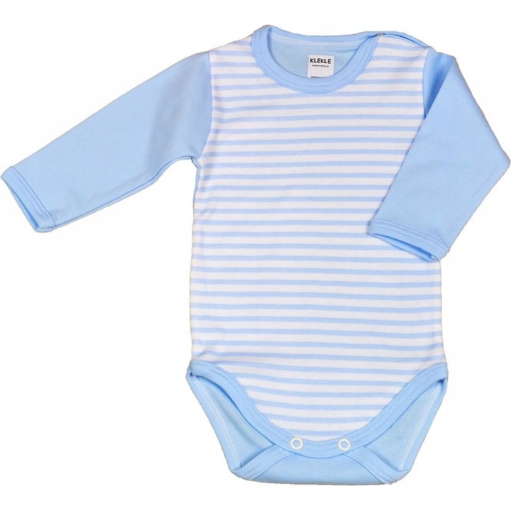 Body cu maneca lunga, Klekle, Model dungi, Bumbac, Albastru, 80 cm