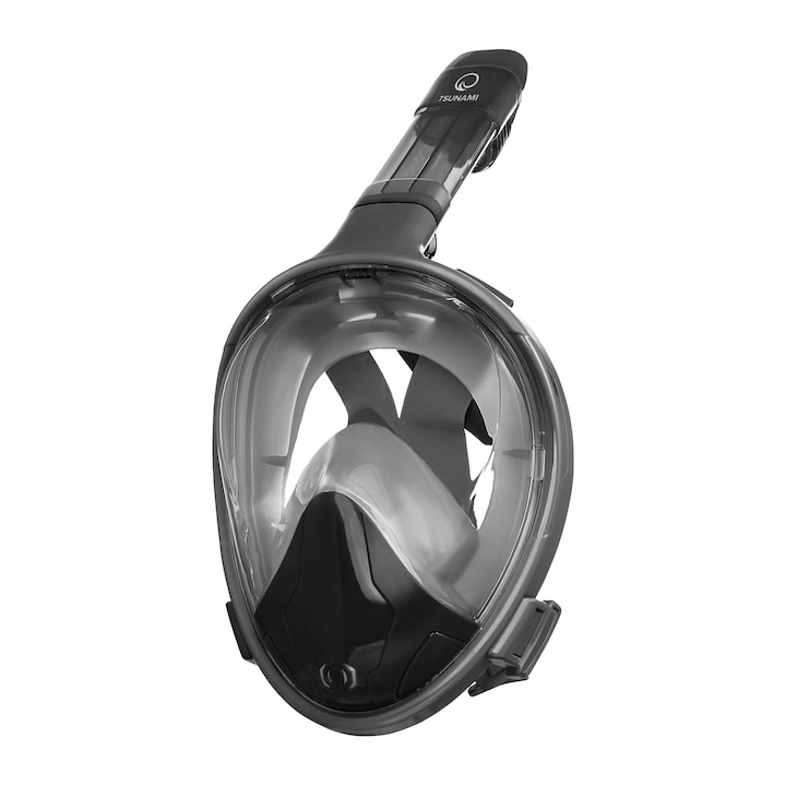 Masca snorkeling cu ventilatie electrica, reincarcabila, vedere panoramica 180°, anti-aburire, marime L/XL, TSUNAMI, Negru