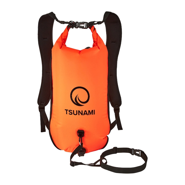 Galeata de asigurare gonflabila cu harnasament, inclusiv cutie de depozitare, 3in1, impermeabil, vizibilitate excelenta pe apa, TSUNAMI, Nylon/PVC, 35 l, Portocaliu
